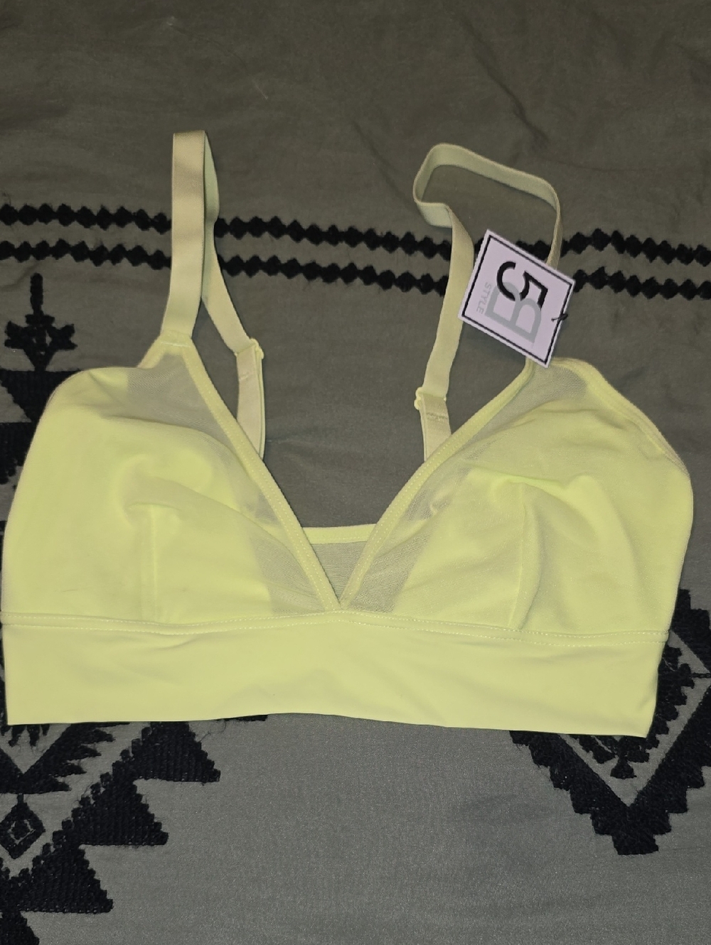 Light Yellow Mesh-Trim Bralette - Soft Support